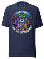 Navy graphic tees t shirt featuring colorful Highway Patrol design with an eagle and bold text