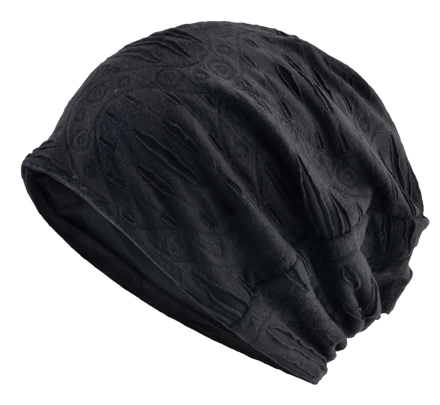 Black LuckeLadybug LLC hip hop beanie hat with a textured design for a stylish look