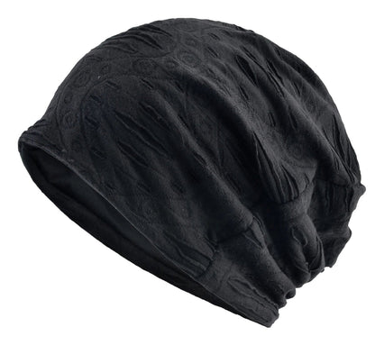 Black LuckeLadybug LLC hip hop beanie hat with a textured design for a stylish look