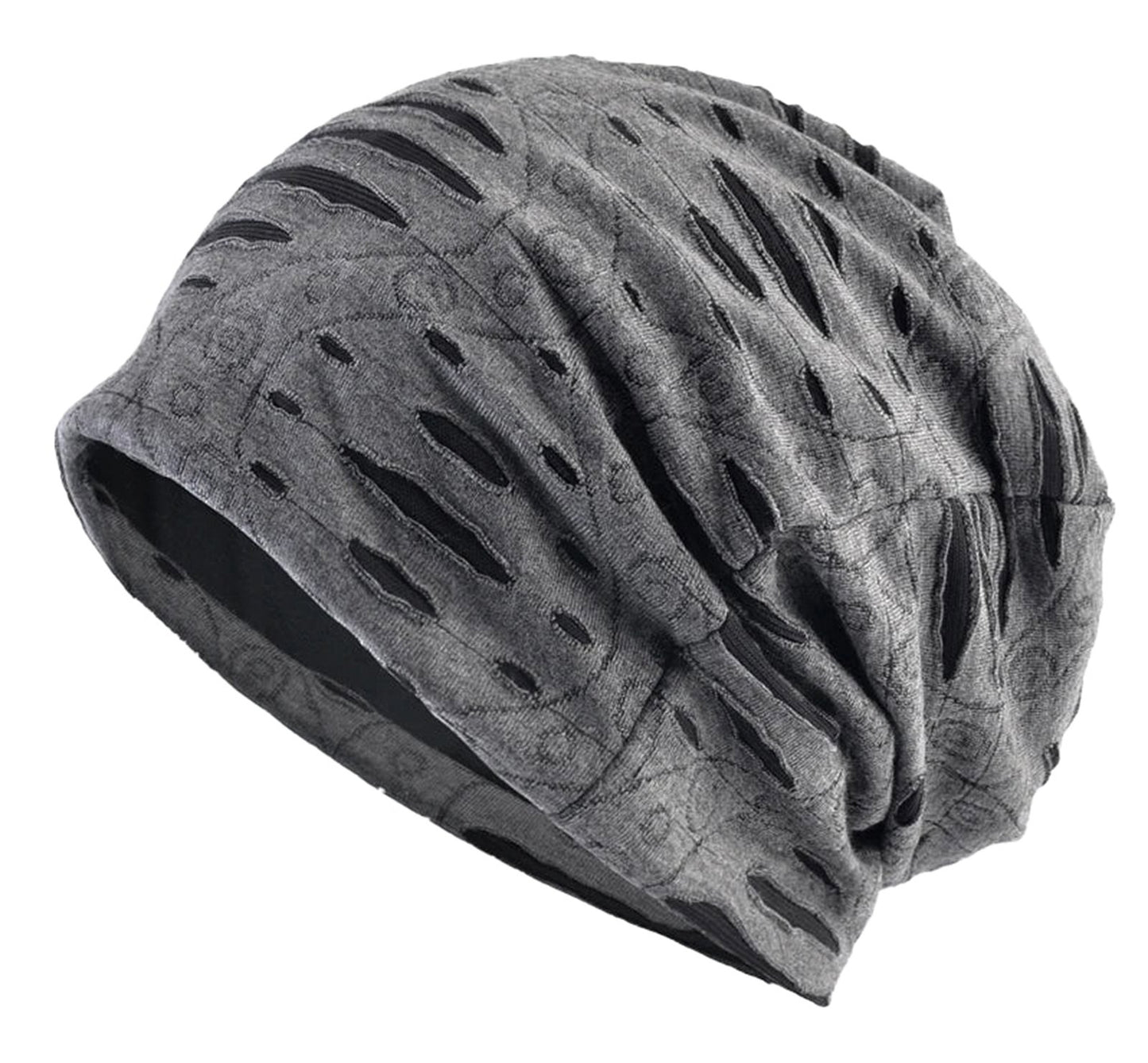 LuckeLadybug LLC Gray Hip Hop Beanie Hat with Distressed Design for Stylish Casual Wear