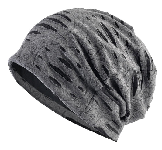 LuckeLadybug LLC Gray Hip Hop Beanie Hat with Distressed Design for Stylish Casual Wear