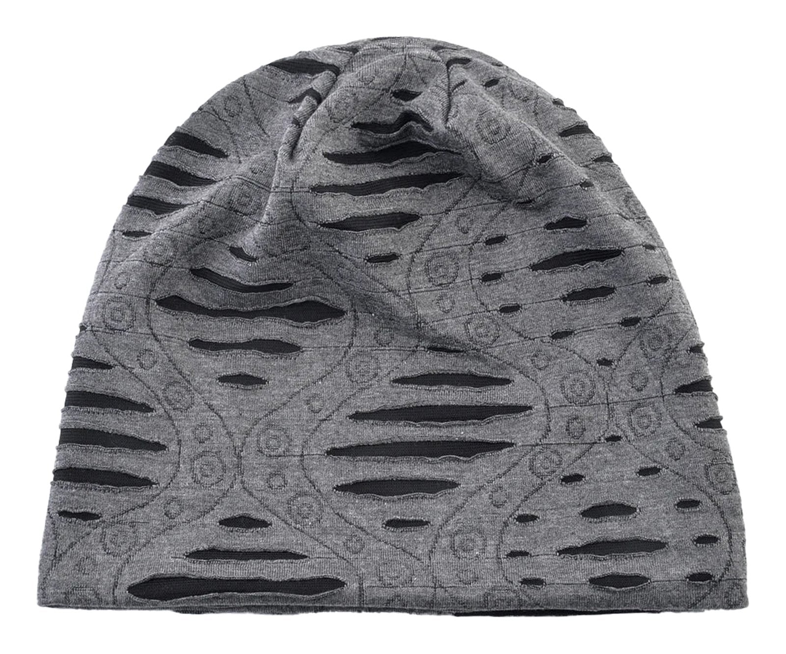 LuckeLadybug LLC hip hop beanie hat in gray with unique torn design for a stylish urban look