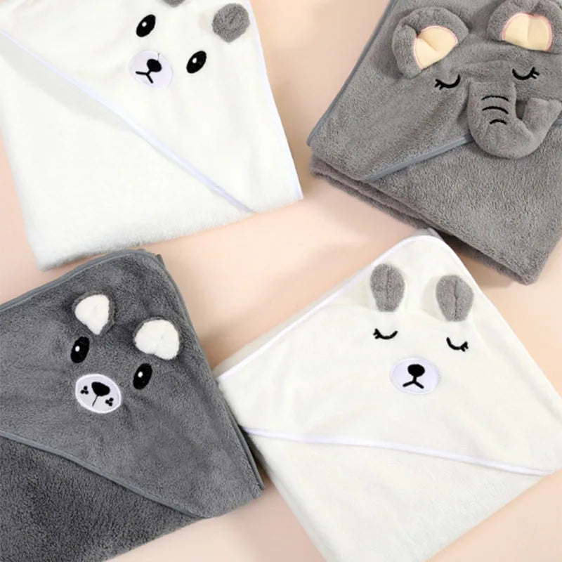 Hooded newborn towel featuring adorable animal designs for bath time comfort and warmth