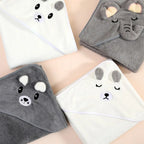 Hooded newborn towel featuring adorable animal designs for bath time comfort and warmth