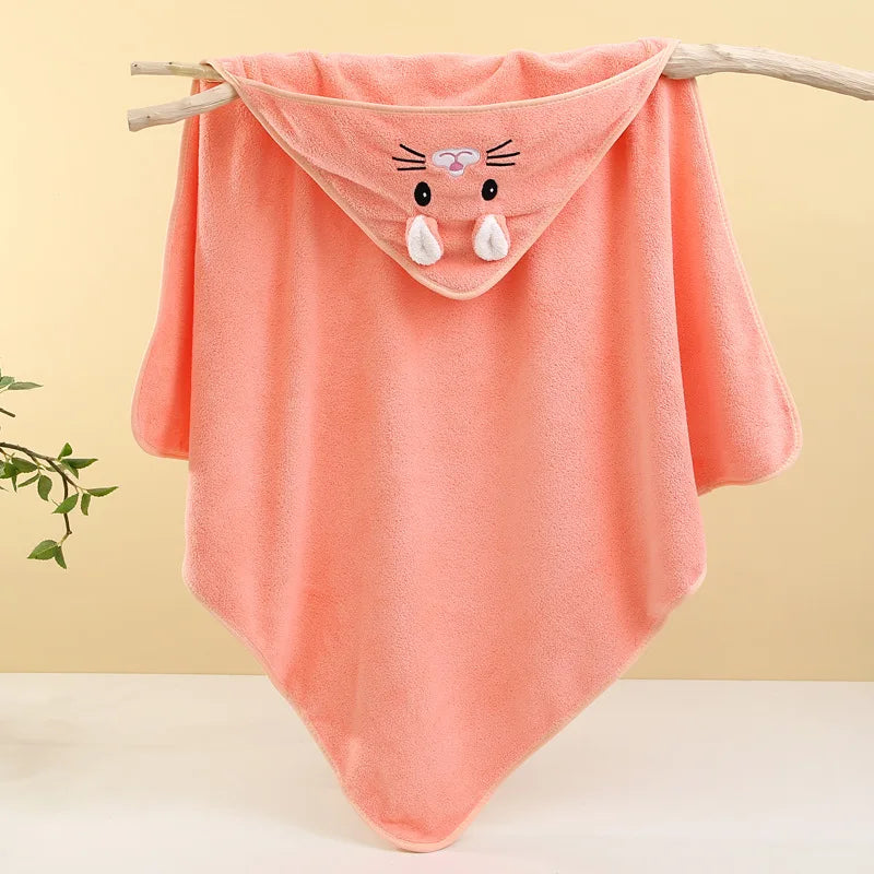 LuckeLadybug LLC hooded newborn towel in coral with cute bunny ears and face design