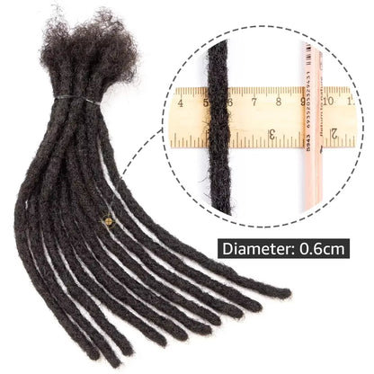 Human hair dreadlock extensions in dark color, 0.6cm diameter, perfect for stylish hairstyles