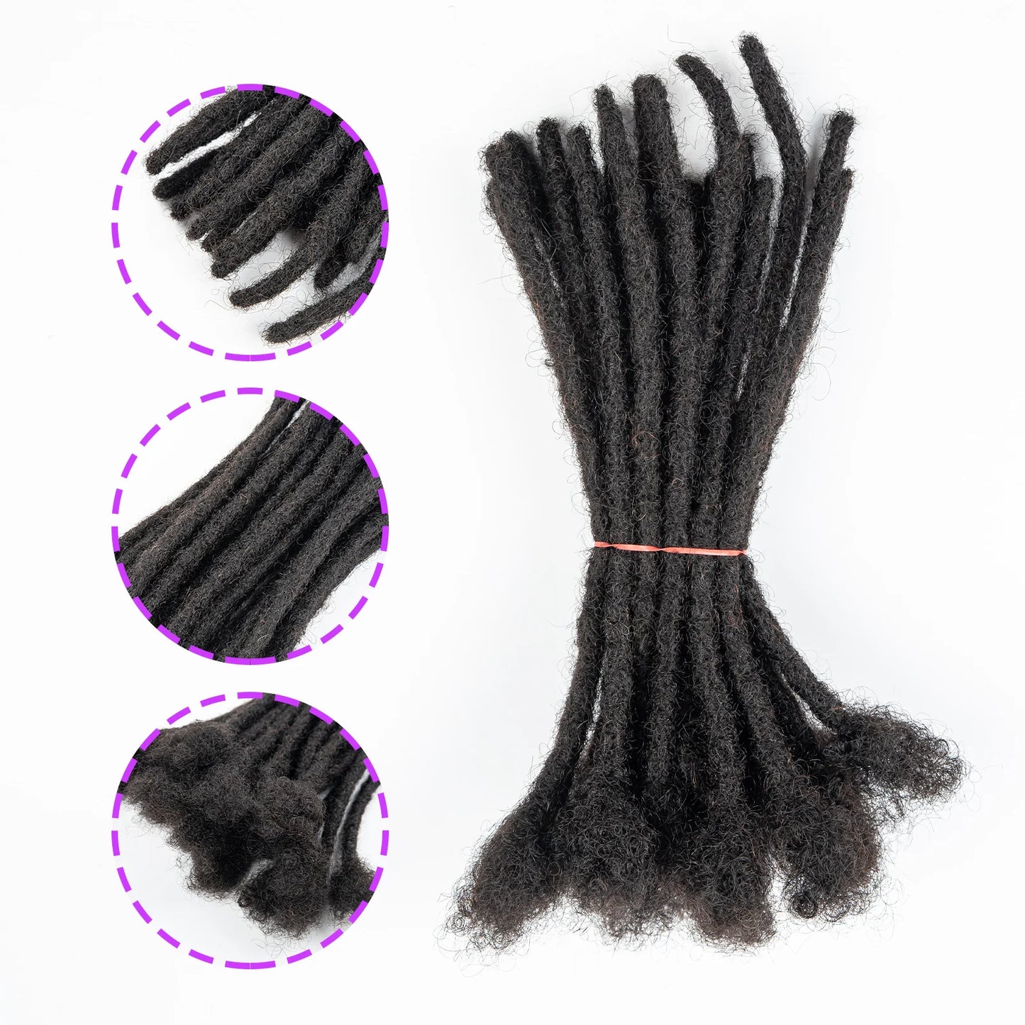 LuckeLadybug LLC human hair dreadlock extensions in dark color for versatile hairstyles