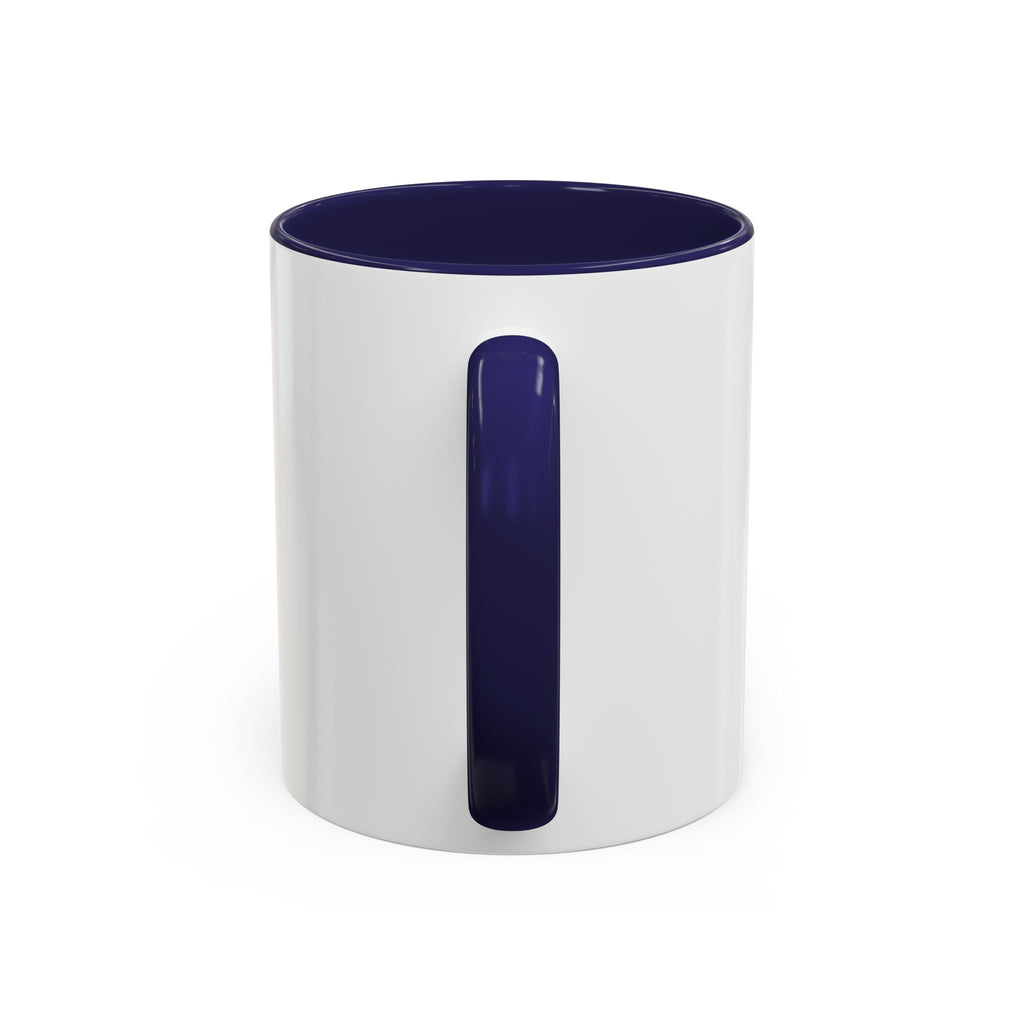 White husky coffee mug with navy blue handle and interior by LuckeLadybug