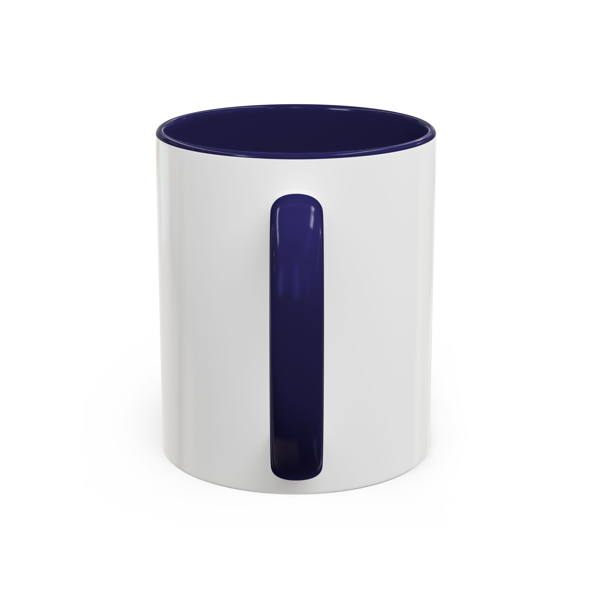White husky coffee mug with navy blue handle and interior by LuckeLadybug