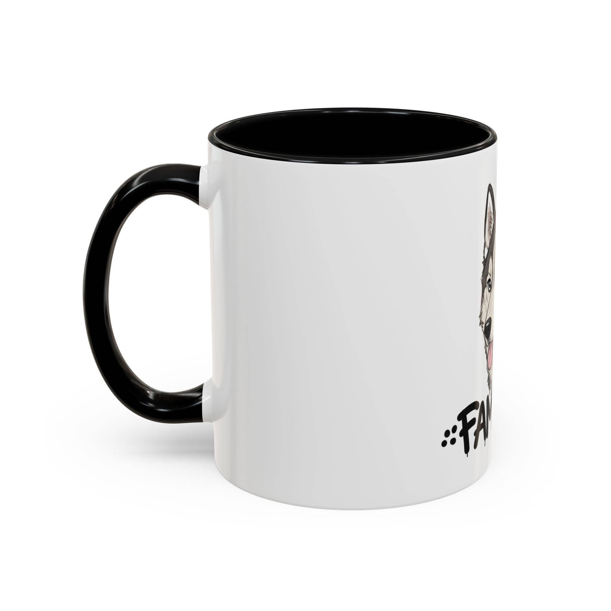 LuckeLadybug husky coffee mug with black handle and interior featuring husky dog illustration