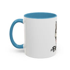 White husky coffee mug with blue handle and interior featuring partial husky face design