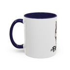 LuckeLadybug husky coffee mug with navy blue handle and interior featuring husky dog design