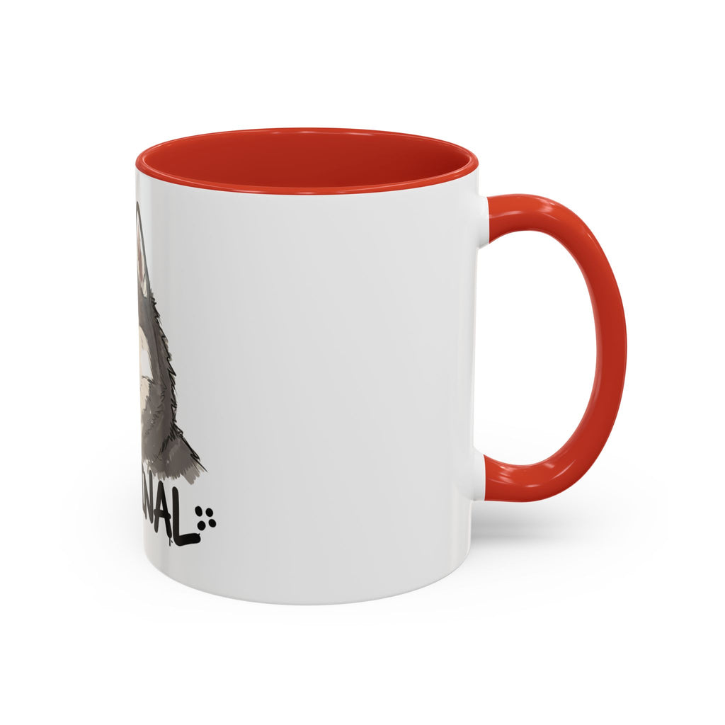 LuckeLadybug husky coffee mug with red handle and interior featuring a husky design