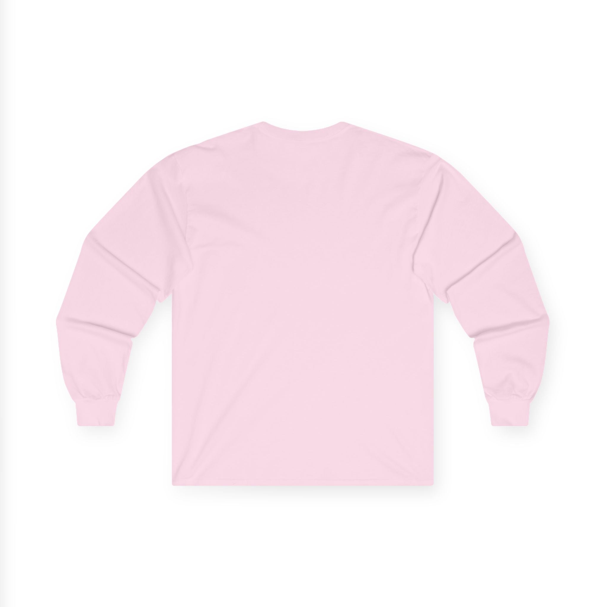 LuckeLadybug pink husky dog long sleeve shirt shown from the back with ribbed cuffs