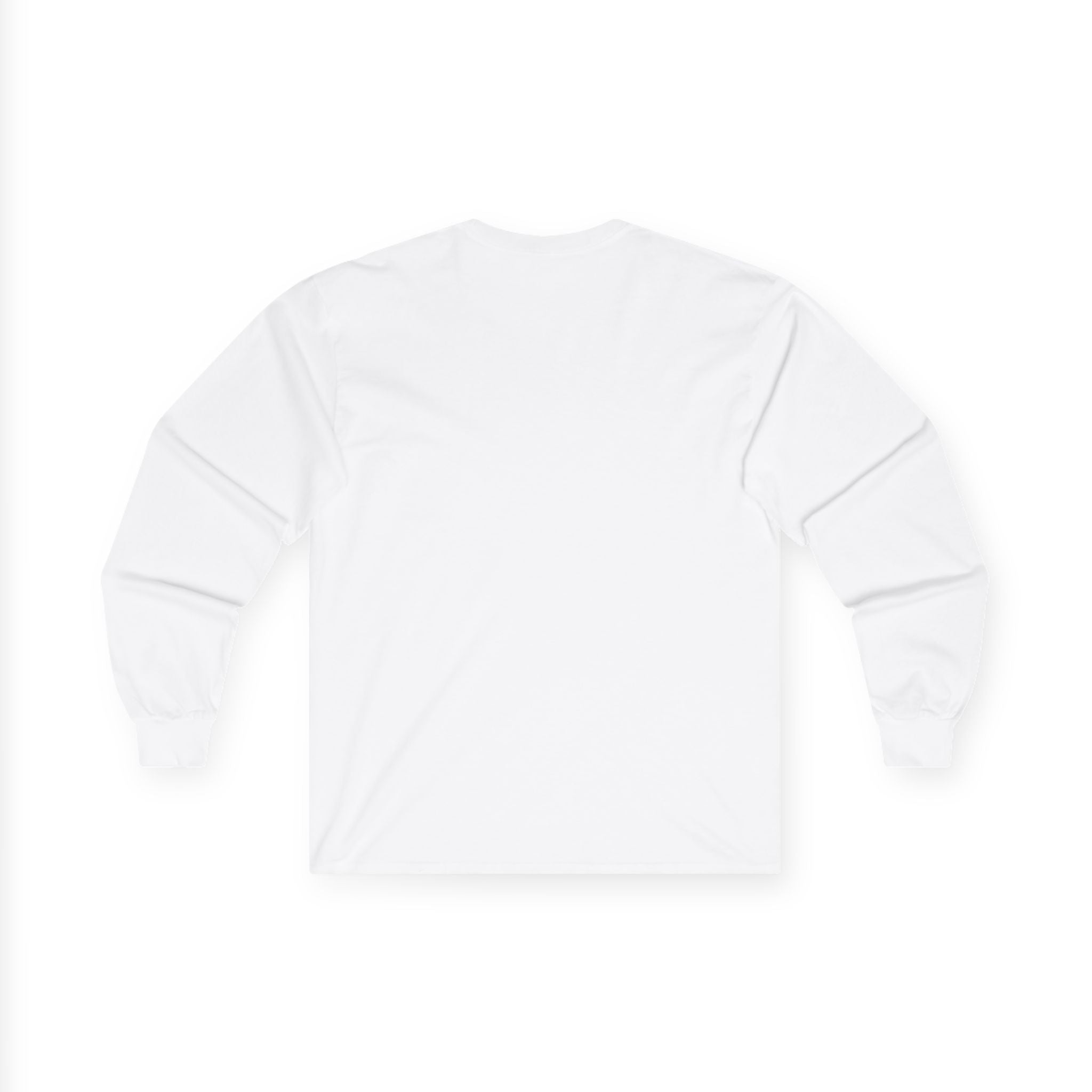 White blank husky dog long sleeve shirt by LuckeLadybug shown from the back with ribbed cuffs