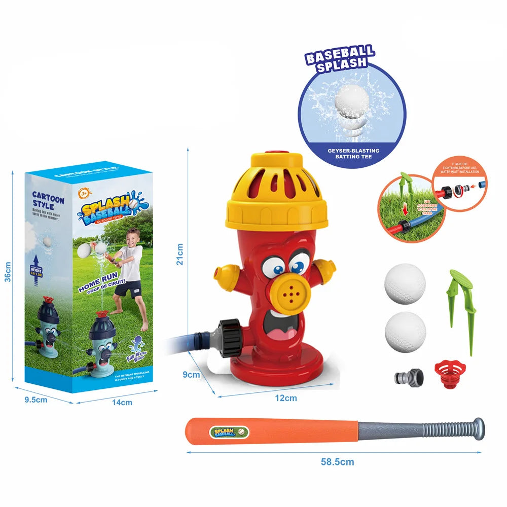 LuckeLadybug sprinkler shaped like a fire hydrant fire for kids with colorful design and included bat and balls