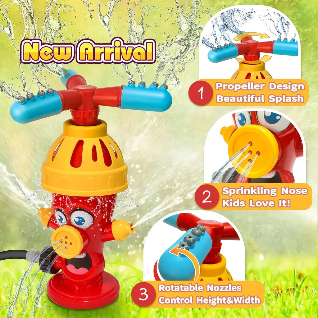 LuckeLadybug Sprinkler in Fire Hydrant Fire Design with Propeller and Adjustable Nozzles for Kids