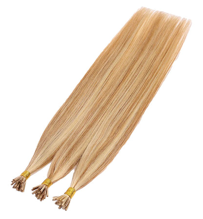 LuckeLadybug LLC Long Straight Hair in Blonde with I Tip Human Hair Extensions for Easy Application