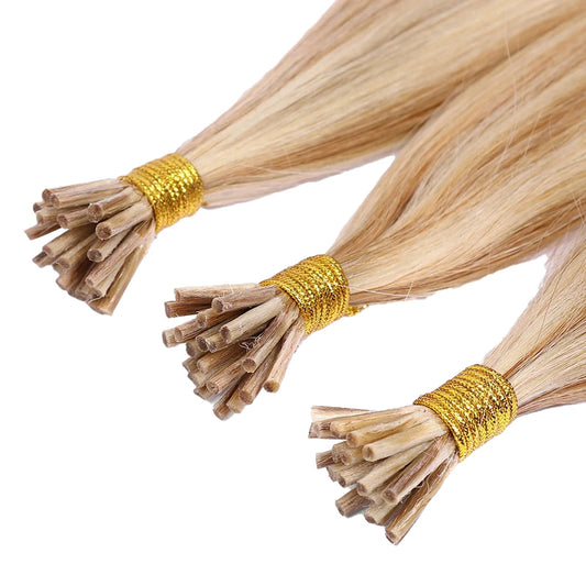 I tip human hair extensions from LuckeLadybug LLC with 100% Remy quality in blonde color