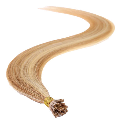 Long Straight Hair in Blonde Color with I Tip Human Hair Extensions for Easy Application