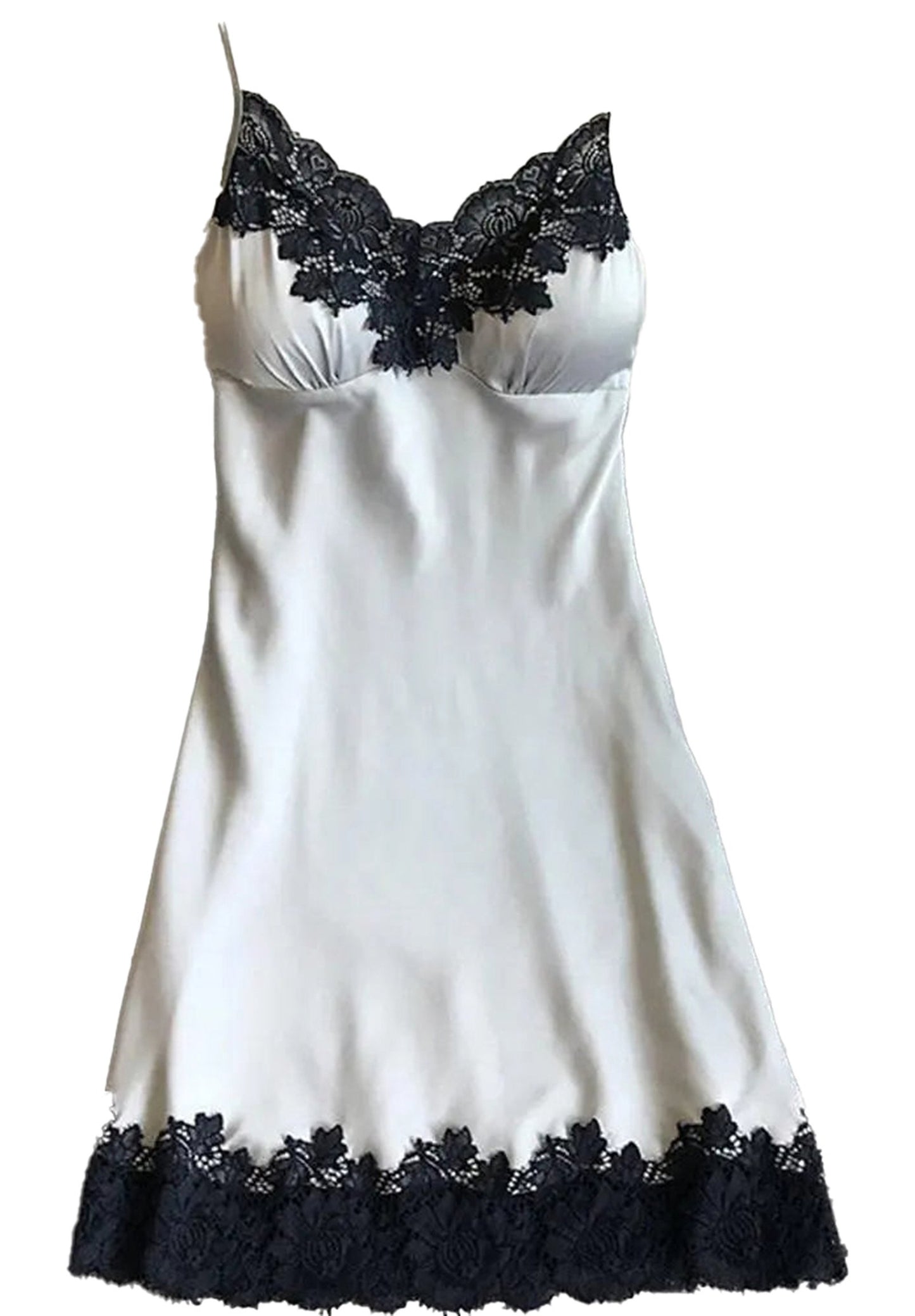 Elegant ice silk backless nightgown for women with lace detailing along the neckline and hem