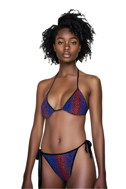 Leopard Print Red String Bikini Swimsuit