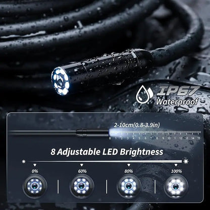 Industrial endoscope camera 1080p with waterproof design and 8 adjustable LED brightness settings