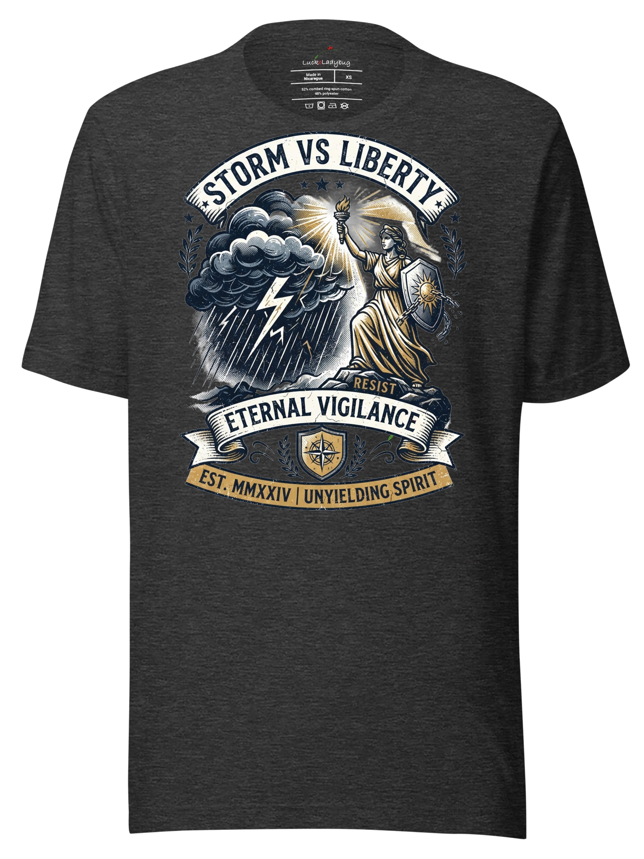 LuckeLadybug LLC Dark T-Shirt featuring Storm vs Liberty design for Iowa Hawkeyes basketball women's fans