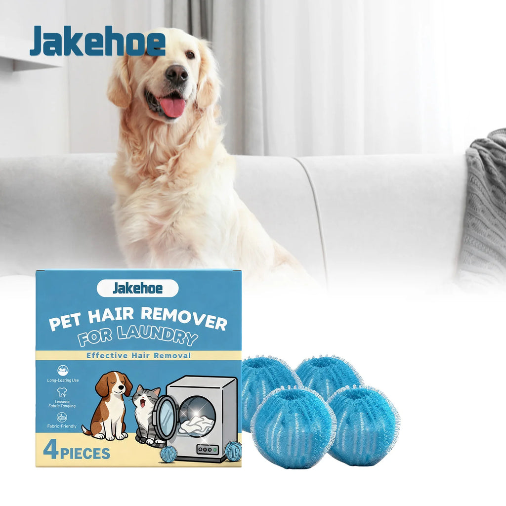 Jakehoe Pet Hair Remover for Laundry featuring 4 effective laundry dryer balls designed for hair removal