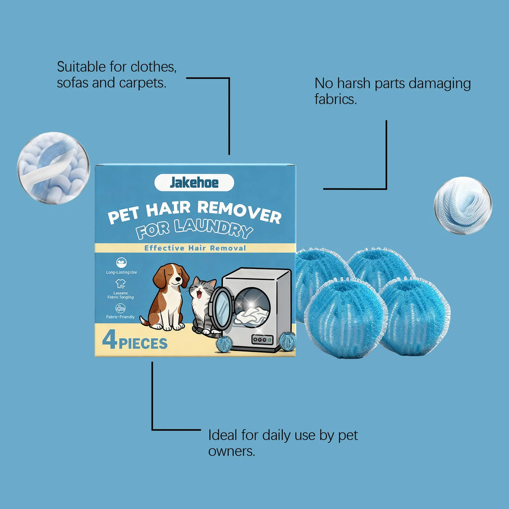 Jakehoe Pet Hair Remover for laundry with four laundry dryer balls for effective hair removal
