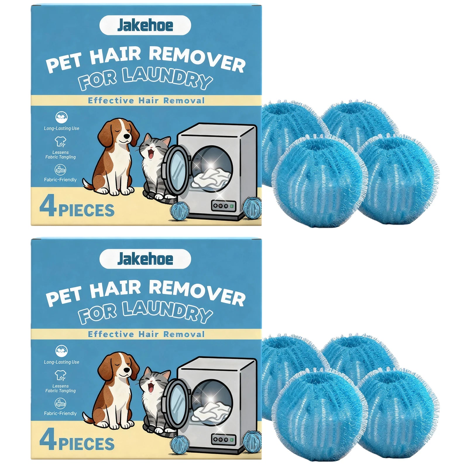 Jakehoe Pet Hair Remover for Laundry with 4 pieces and laundry dryer balls for effective hair removal