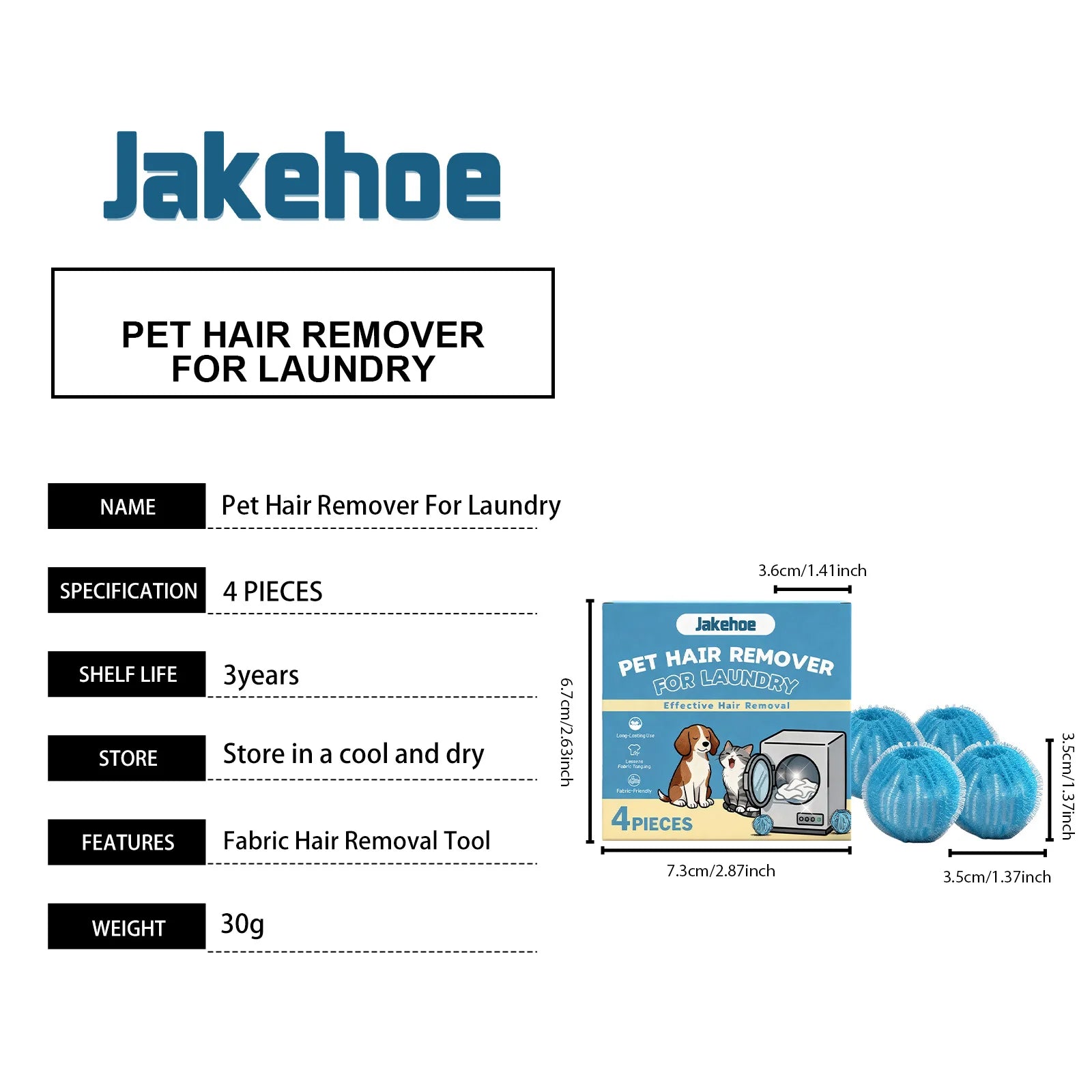 Jakehoe Pet Hair Remover for Laundry with Four Balls to Reduce Pet Hair in Laundry Loads