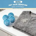 Jakehoe pet hair remover for laundry with three laundry dryer balls on a gray sweater