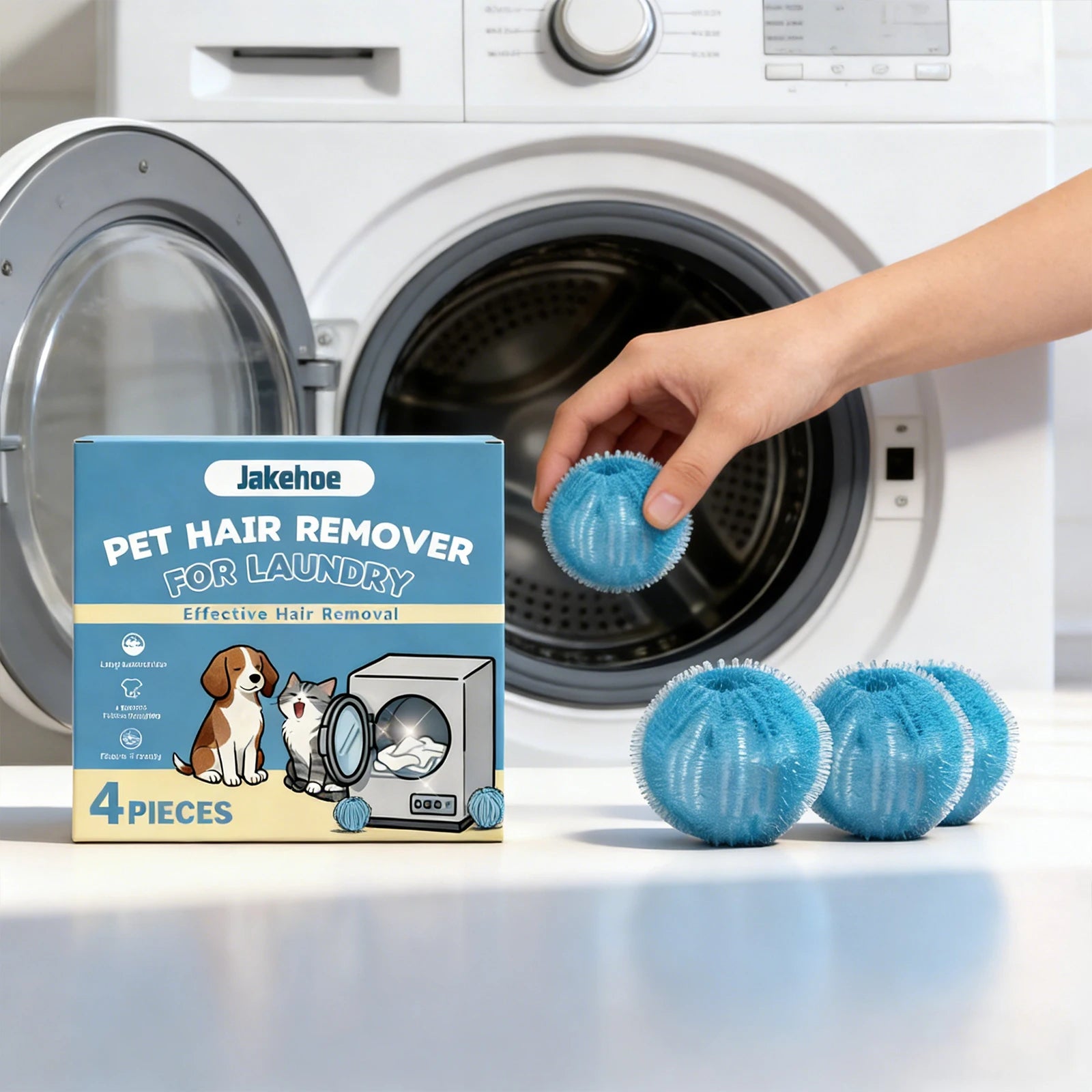 Jakehoe Pet Hair Remover for Laundry with 4 laundry dryer balls for effective hair removal