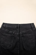 Carbon Grey Mineral Wash Ripped Raw Hem Denim Mini Skirt