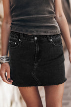 Carbon Grey Mineral Wash Ripped Raw Hem Denim Mini Skirt
