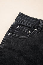 Carbon Grey Mineral Wash Ripped Raw Hem Denim Mini Skirt