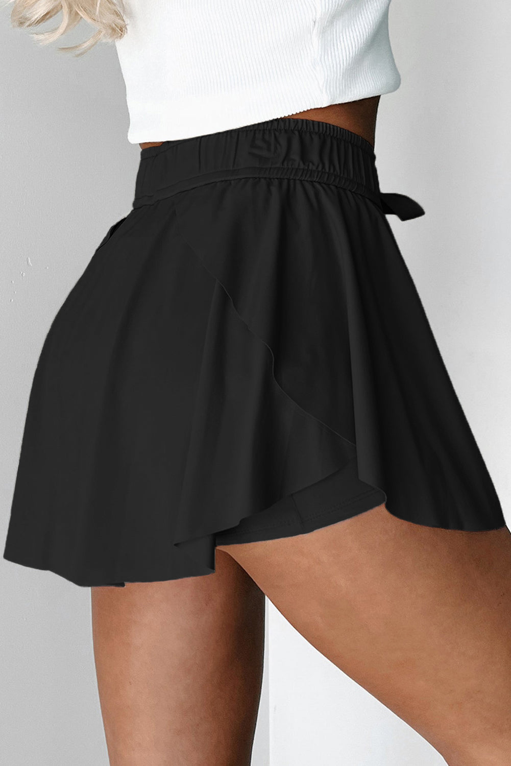 Beige Drawstring Elastic Waistband Lined Tennis Skorts