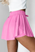 Beige Drawstring Elastic Waistband Lined Tennis Skorts