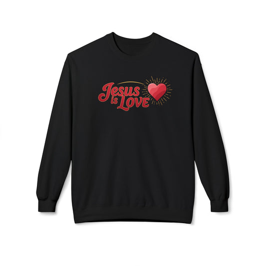Black Jesus is Love sweatshirt with red text and heart graphic from LuckeLadybug
