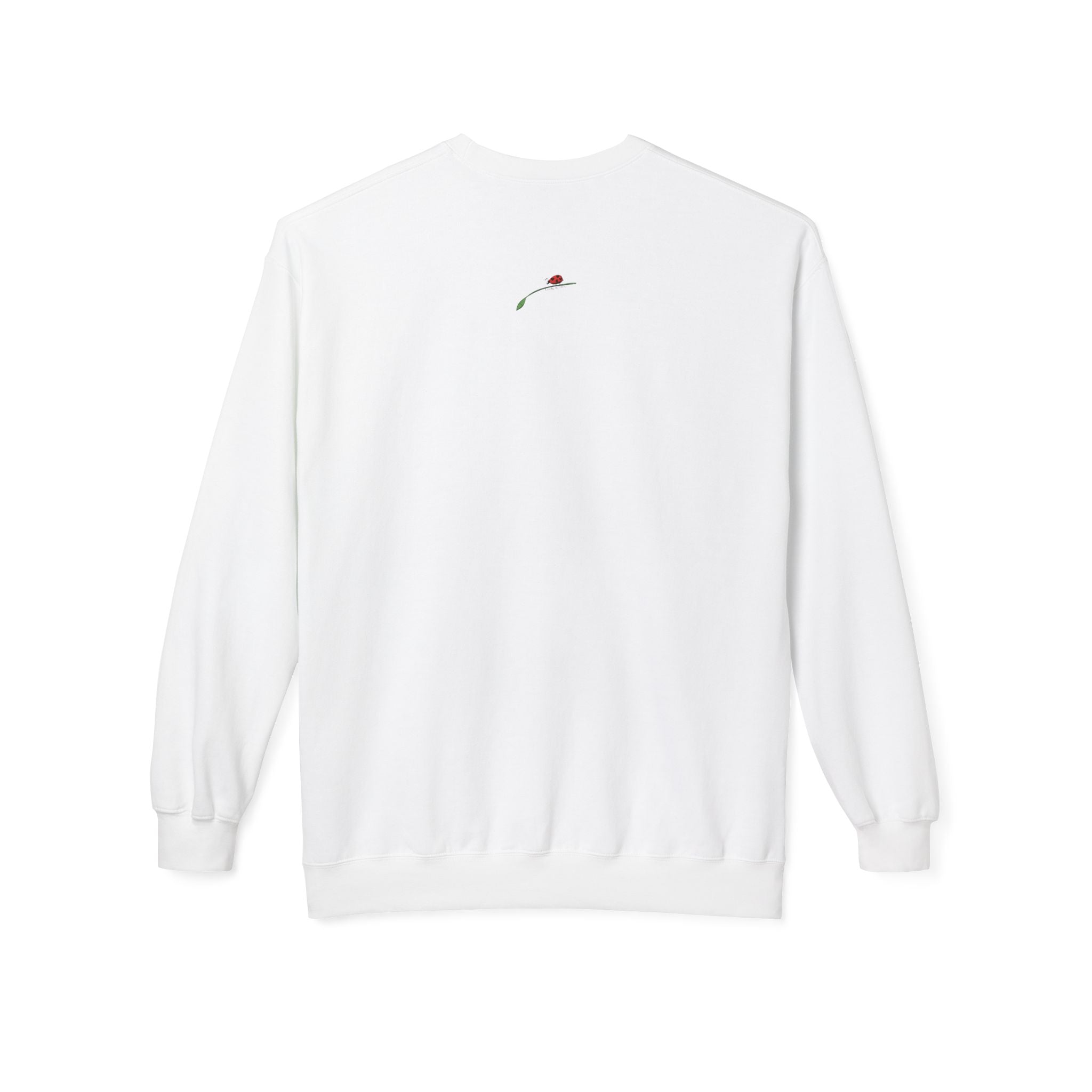 White LuckeLadybug Jesus is Love sweatshirt with small rose detail on back and long sleeves