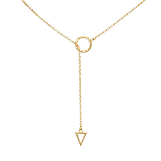 14k gold plated lariat necklace featuring a delicate chain with a geometric pendant