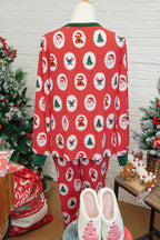 Festive red jogger pants baggy design with Santa and Christmas tree patterns for holiday comfort