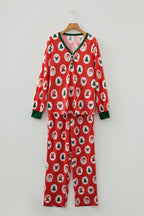 LuckeLadybug LLC festive red jogger pants baggy with holiday patterns and matching top