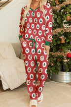 Festive red and green jogger pants baggy with Christmas patterns for comfy holiday wear