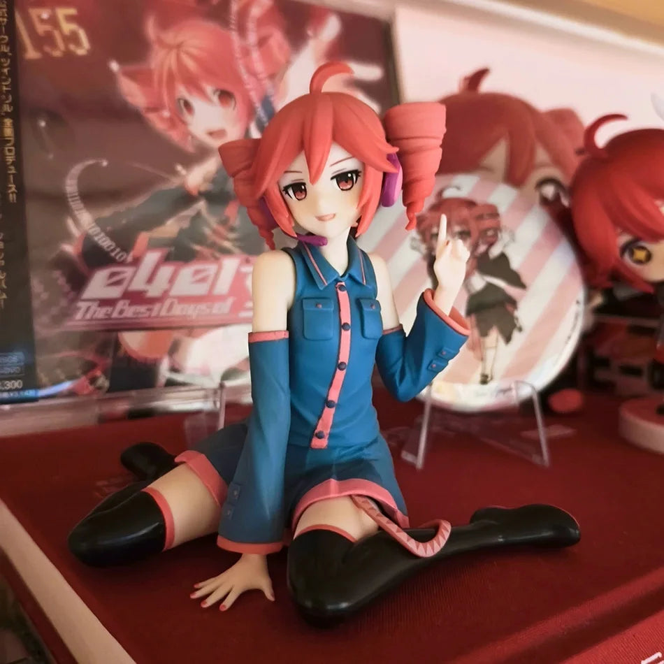 Kasane Teto figurine in blue dress with pink accents, showcasing detailed design and playful pose