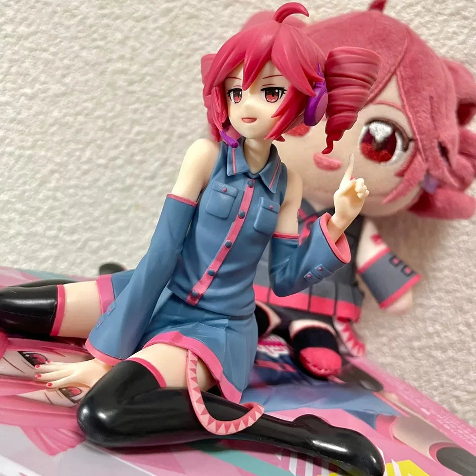Kasane Teto figurine by LuckeLadybug LLC in a blue outfit with pink accents and glossy black boots