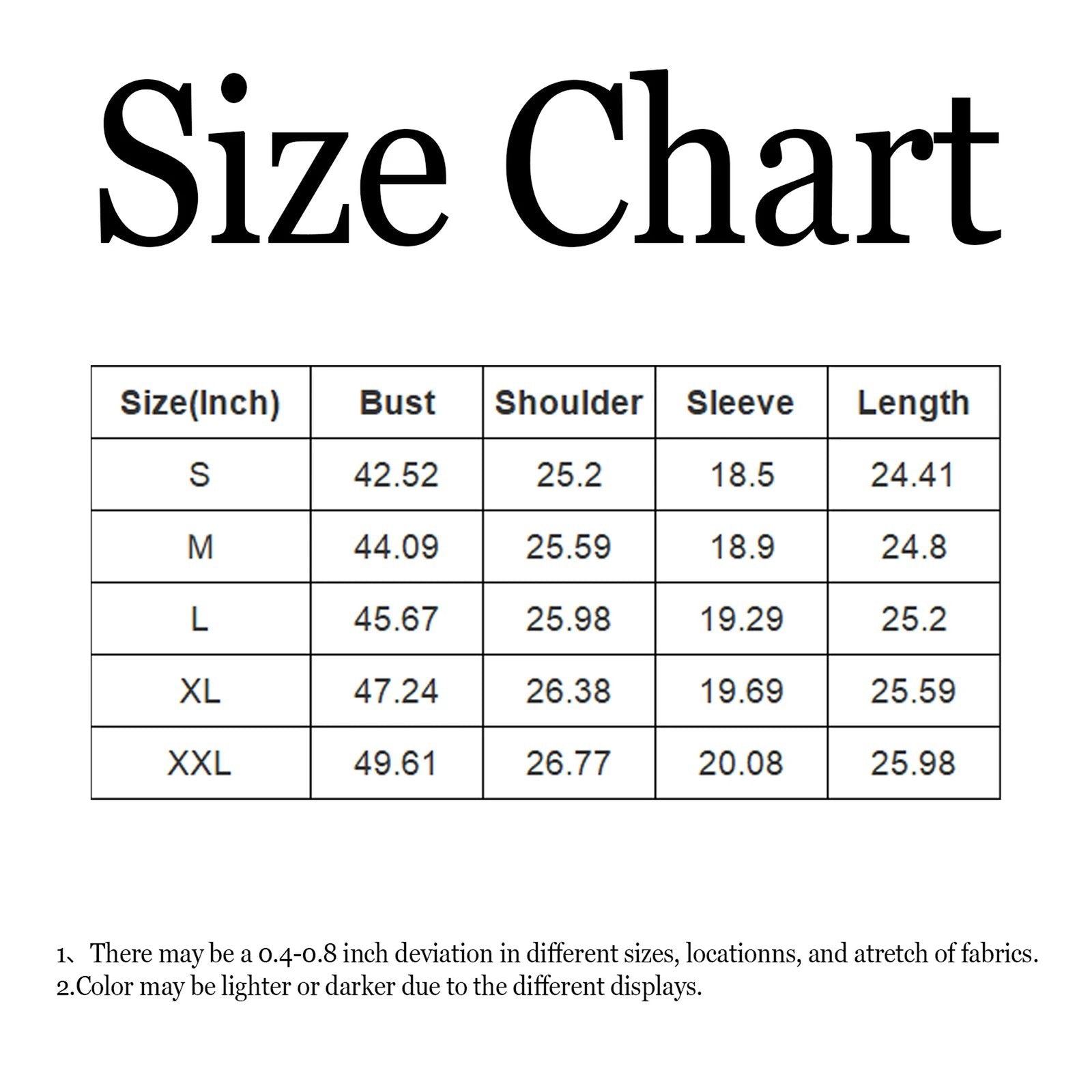 Size chart for kawaii dinosaur hoodie for women with various measurements in inches