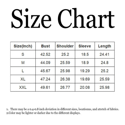 Size chart for kawaii dinosaur hoodie for women with various measurements in inches