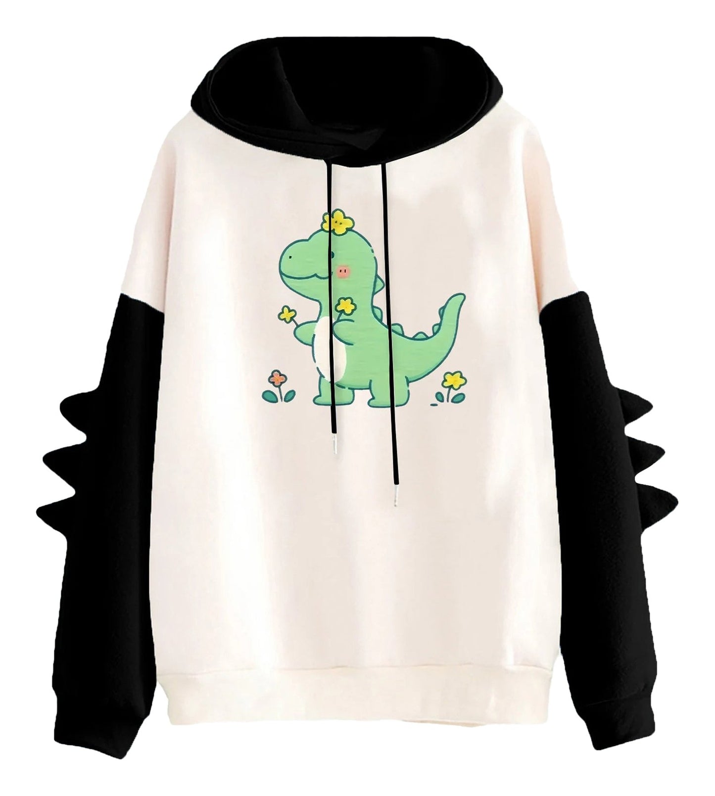 Kawaii dinosaur hoodie for women featuring a cute dinosaur design and unique spike sleeves